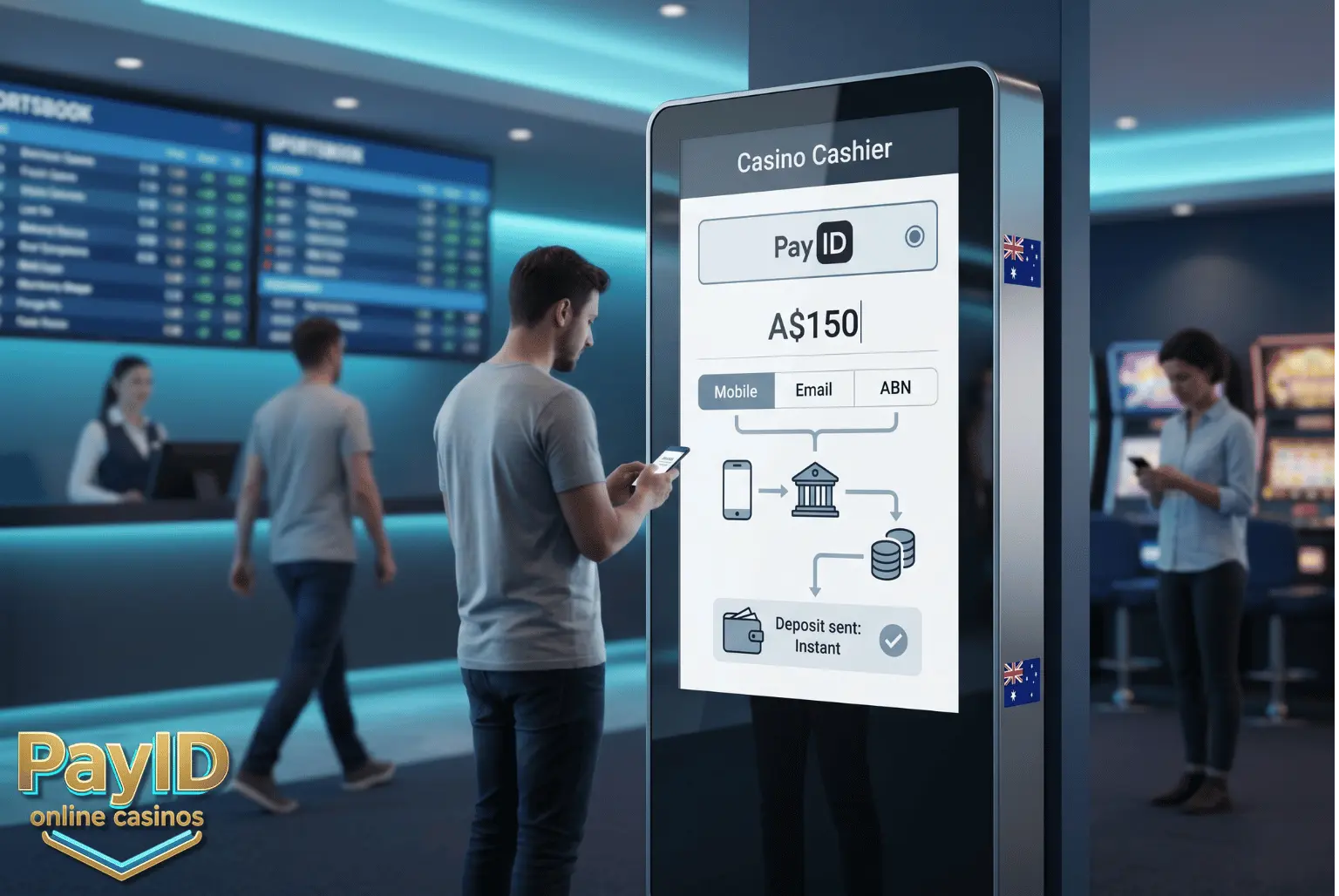 PayID deposit flow at an Australian online casino using a linked phone, email, or ABN