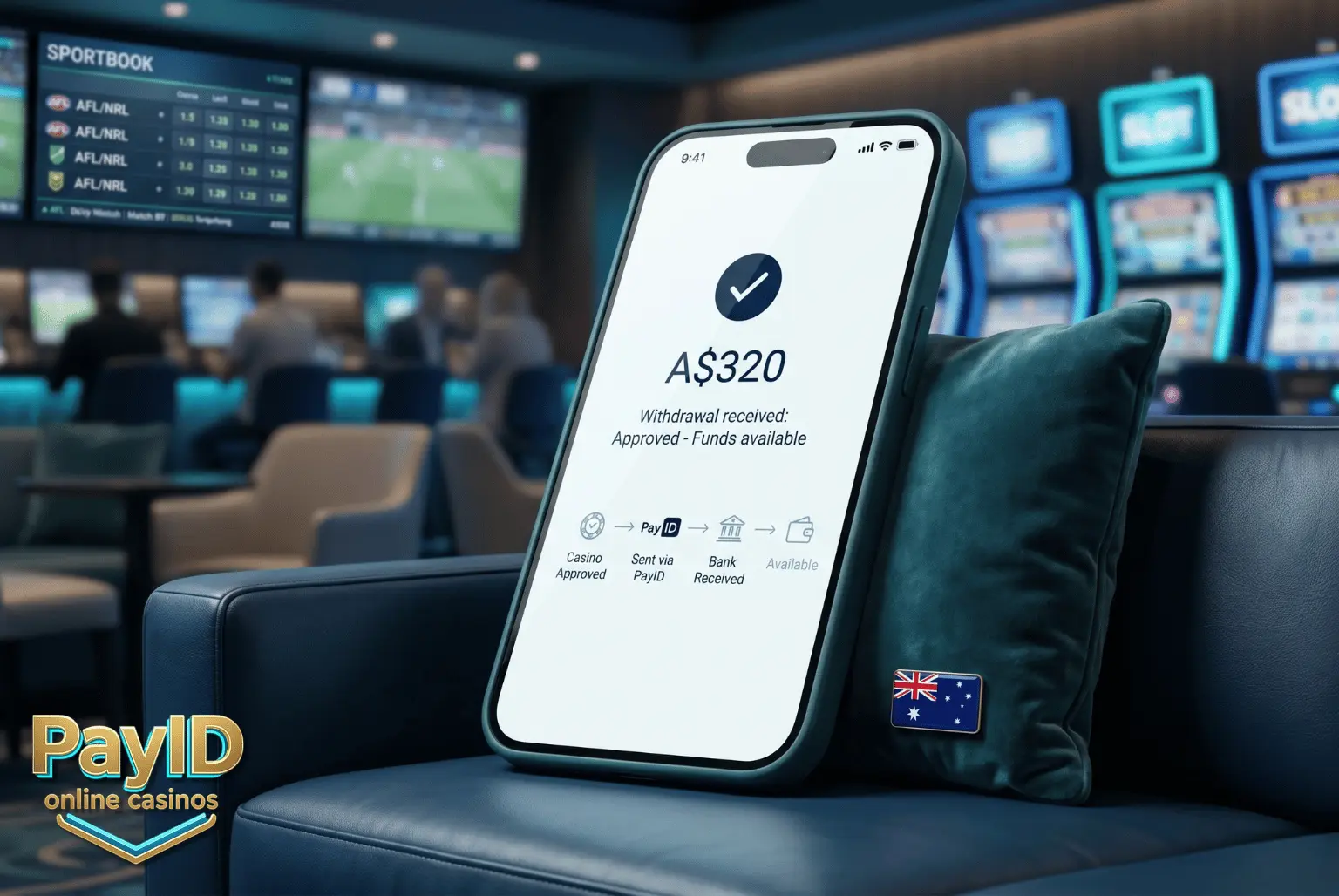 PayID withdrawal process from an online casino cashier to a linked Australian bank account